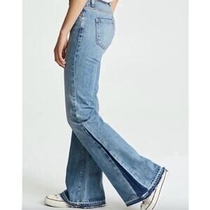 Baldwin Jeans Willow Mid Rise Flare Two‎ Tone Raw Hem Denim Size 24 Blue